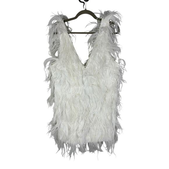 Lamarque Alena Feather Mini Dress V Neck Party Bridal Statement Elegant White M - Picture 4 of 16